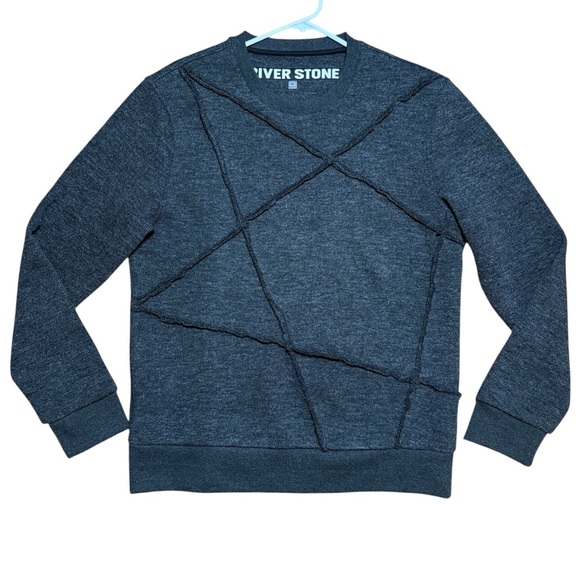 River Stone Men's Raw Edge Seam Thick Sweater NWOT Zion Charcoal Gray Sz M - Picture 1 of 12